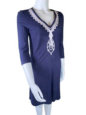 Lilly Pulitzer Navy Dress White Soutache Embroidery Small